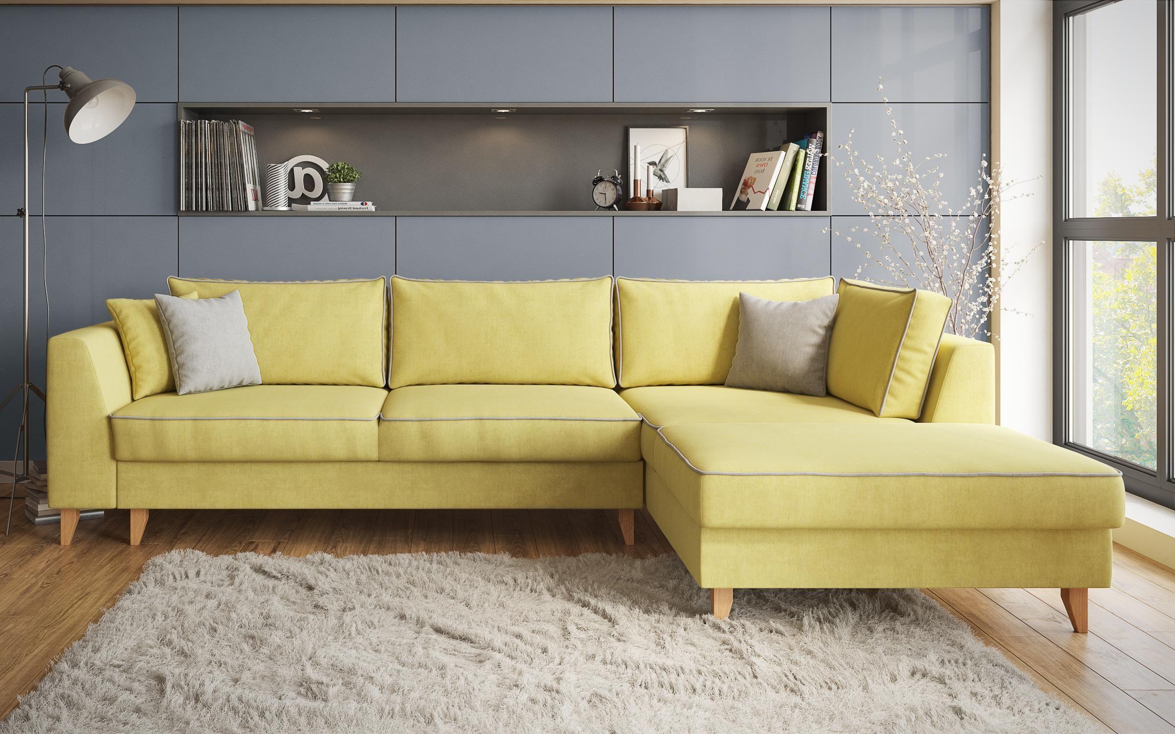 Γωνιακός καναπές - κρεβάτι Bolonia, κίτρινο  1